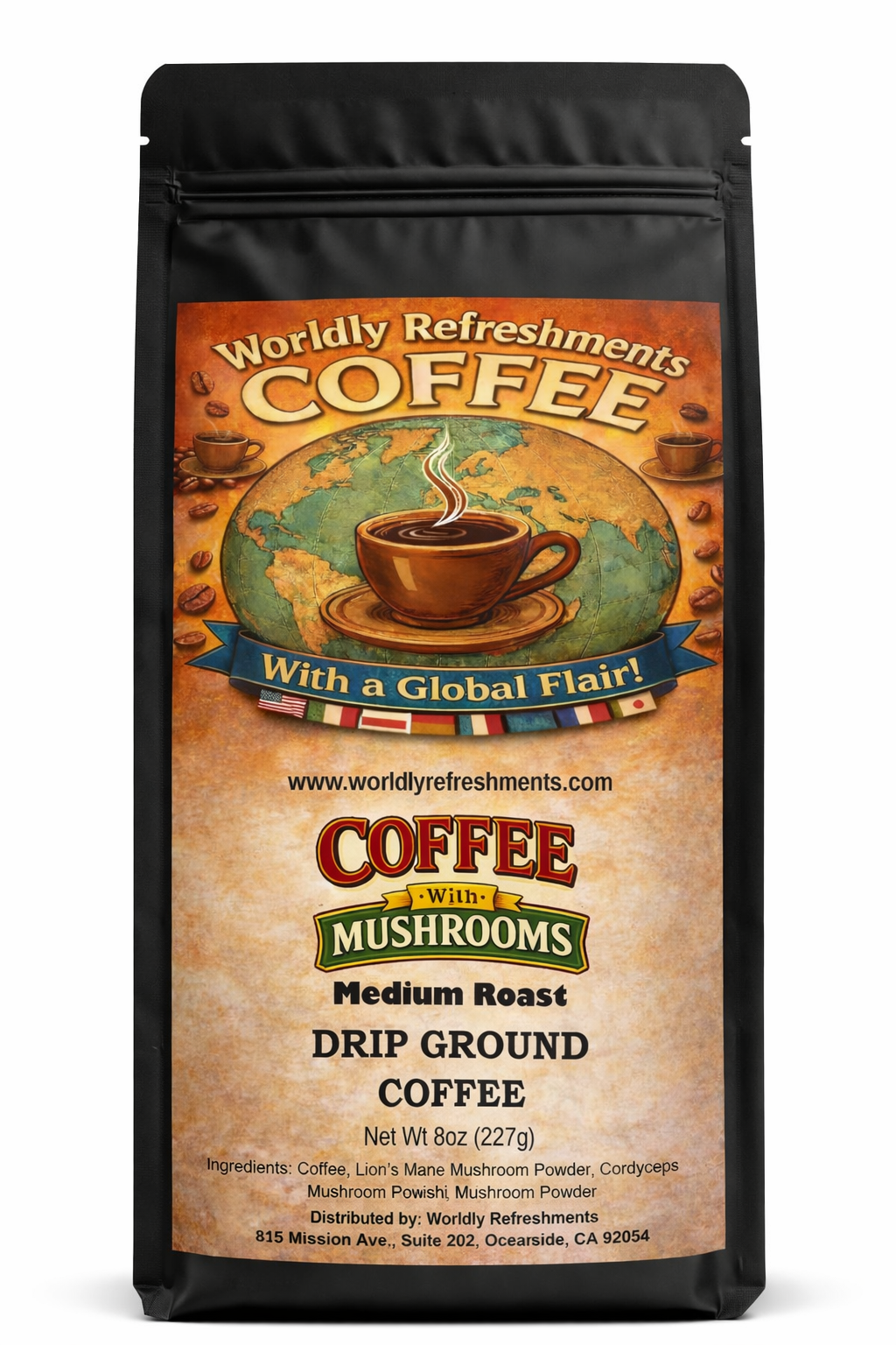 Coffee with MUSHROOMS 8 Oz. Bag, Medium Roast